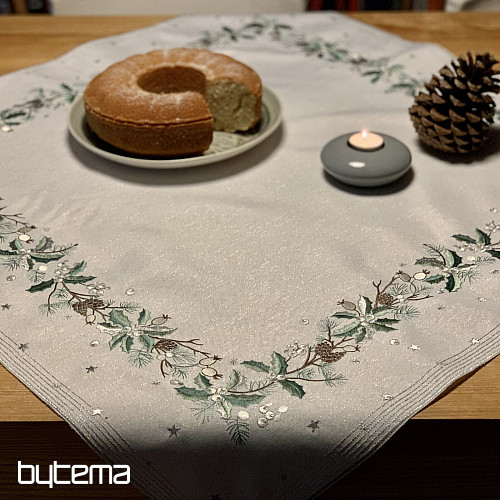 Mantel y pañuelo navideño bordado AGUJAS Y CONOS