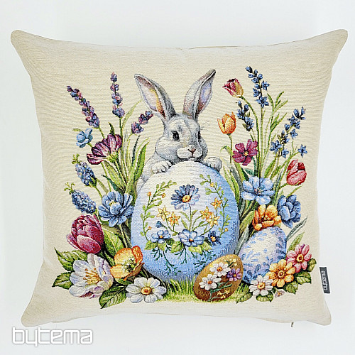 Funda cojín tapiz LIEBRE Y HUEVOS AZULES