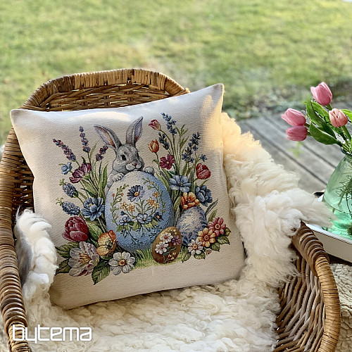 Funda cojín tapiz LIEBRE Y HUEVOS AZULES