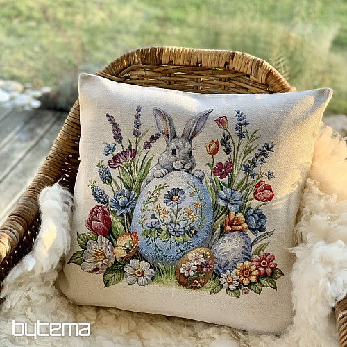 Funda cojín tapiz LIEBRE Y HUEVOS AZULES