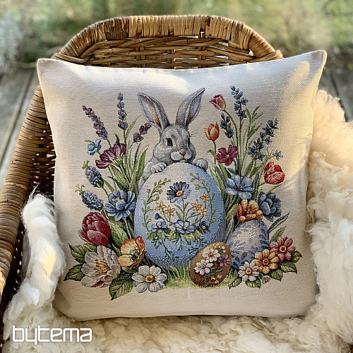 Funda cojín tapiz LIEBRE Y HUEVOS AZULES