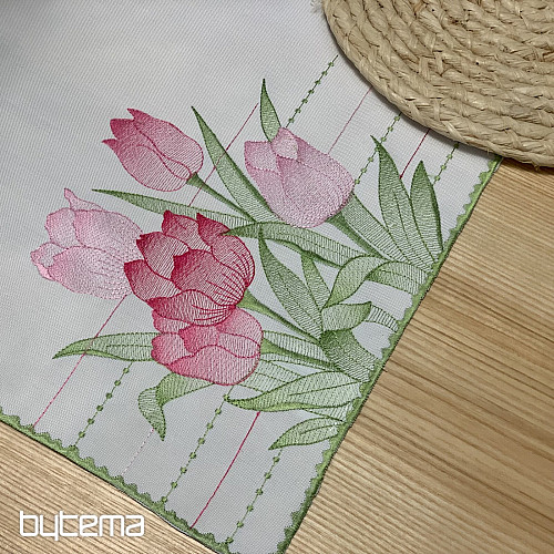Mantel y bufanda bordados Tulipanes rosas