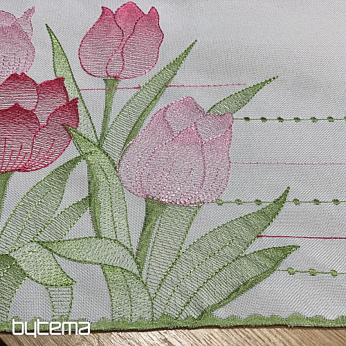 Mantel y bufanda bordados Tulipanes rosas