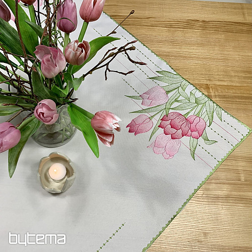 Mantel y bufanda bordados Tulipanes rosas