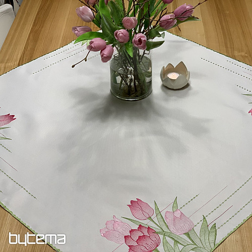 Mantel y bufanda bordados Tulipanes rosas