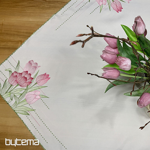 Mantel y bufanda bordados Tulipanes rosas