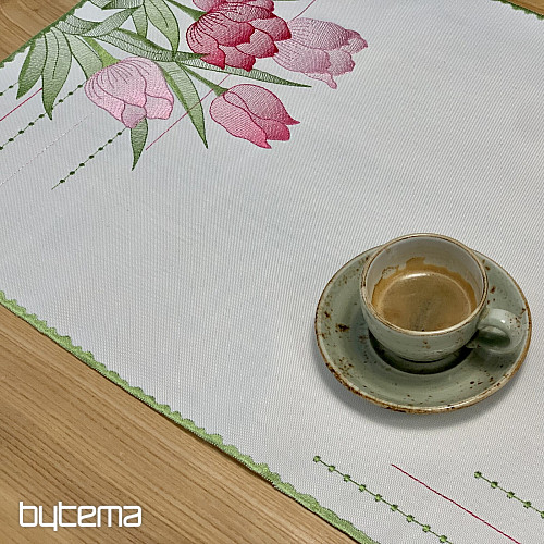 Mantel y bufanda bordados Tulipanes rosas