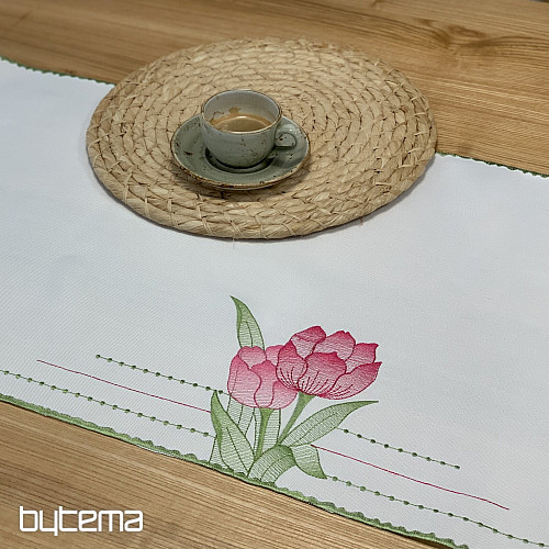 Mantel y bufanda bordados Tulipanes rosas