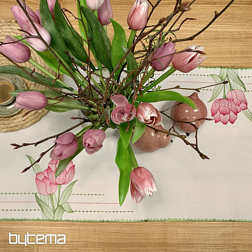Mantel y bufanda bordados Tulipanes rosas