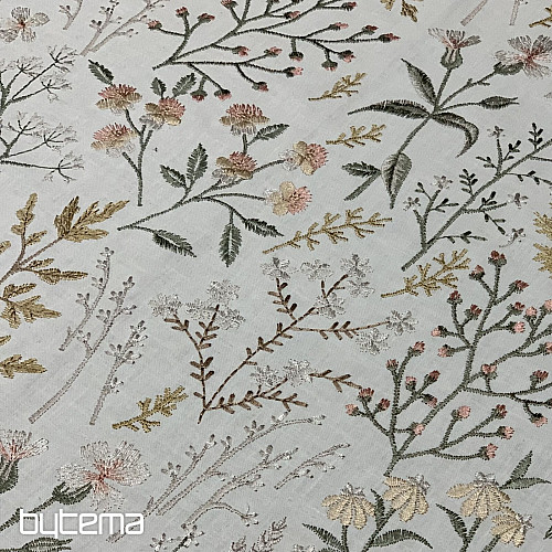 Tela decorativa bordada con flores JENGIBRE