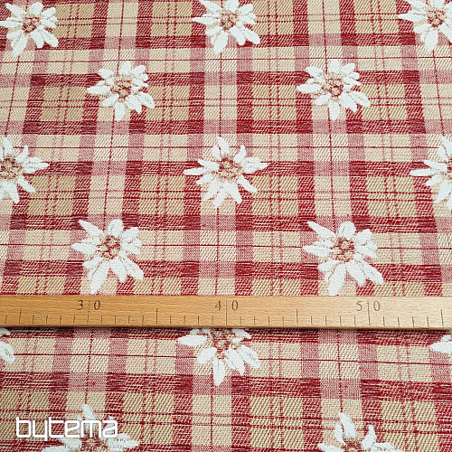Lujosa tela decorativa FLORES Y DIAMANTES roja