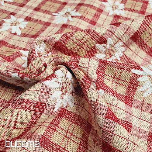 Lujosa tela decorativa FLORES Y DIAMANTES roja