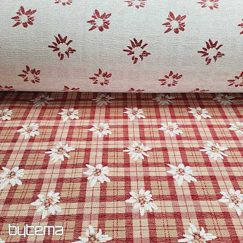 Lujosa tela decorativa FLORES Y DIAMANTES roja