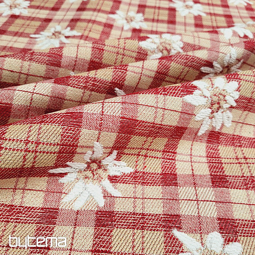 Lujosa tela decorativa FLORES Y DIAMANTES roja