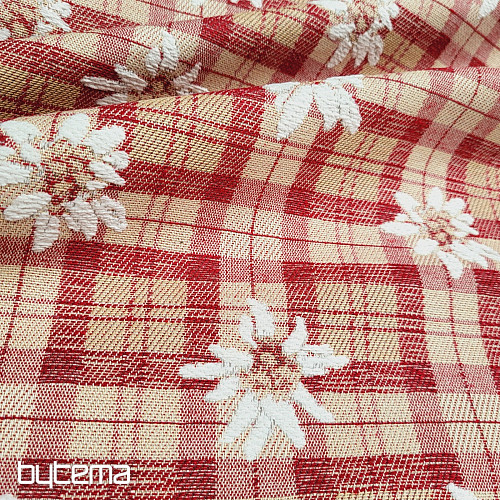 Lujosa tela decorativa FLORES Y DIAMANTES roja