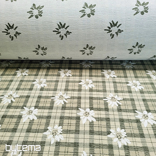 Lujosa tela decorativa FLORES Y DIAMANTES verde