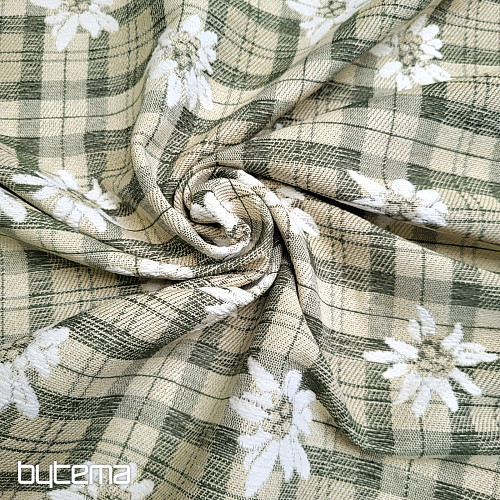 Lujosa tela decorativa FLORES Y DIAMANTES verde