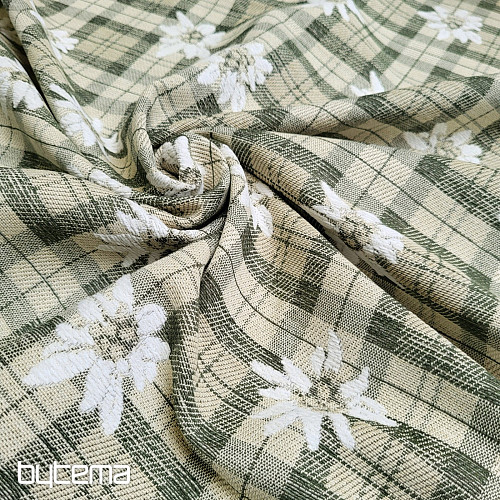 Lujosa tela decorativa FLORES Y DIAMANTES verde