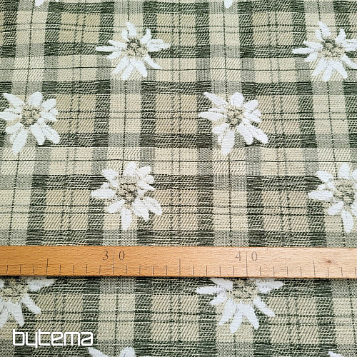 Lujosa tela decorativa FLORES Y DIAMANTES verde