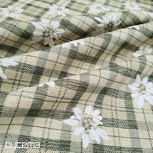 Lujosa tela decorativa FLORES Y DIAMANTES verde