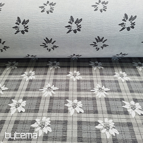 Lujosa tela decorativa FLORES Y CUADROS gris