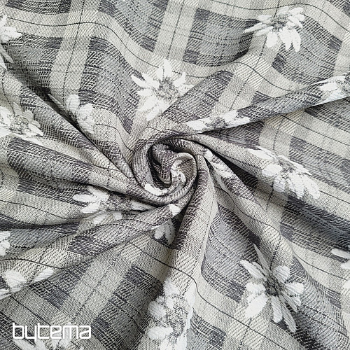 Lujosa tela decorativa FLORES Y CUADROS gris