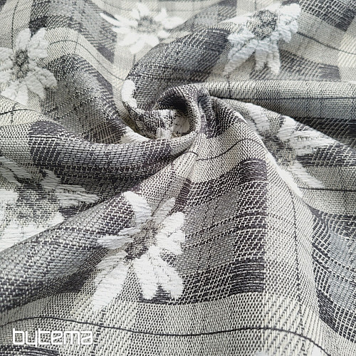 Lujosa tela decorativa FLORES Y CUADROS gris