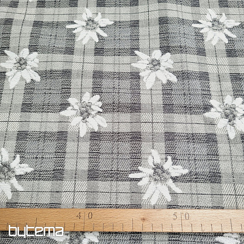 Lujosa tela decorativa FLORES Y CUADROS gris