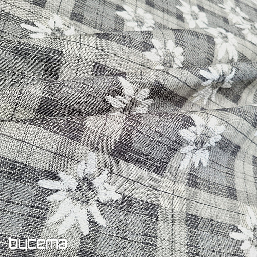 Lujosa tela decorativa FLORES Y CUADROS gris