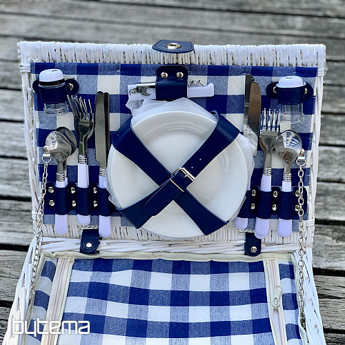 Cesta de picnic GARDEN blanca para 4 personas