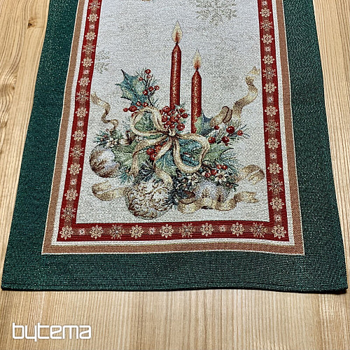 Mantel tapiz y pañuelo VELAS LLAMAS ribete verde