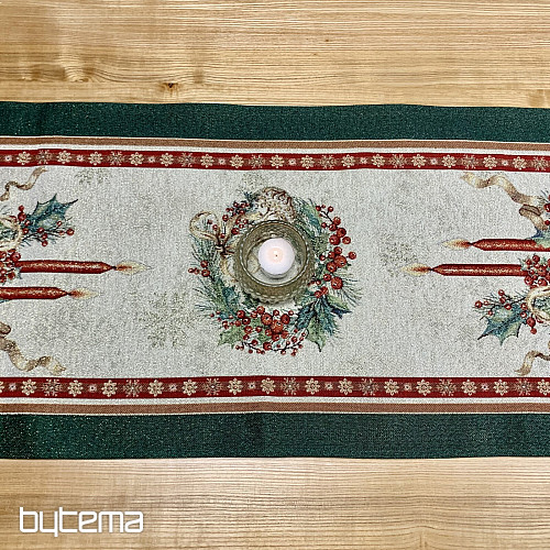 Mantel tapiz y pañuelo VELAS LLAMAS ribete verde