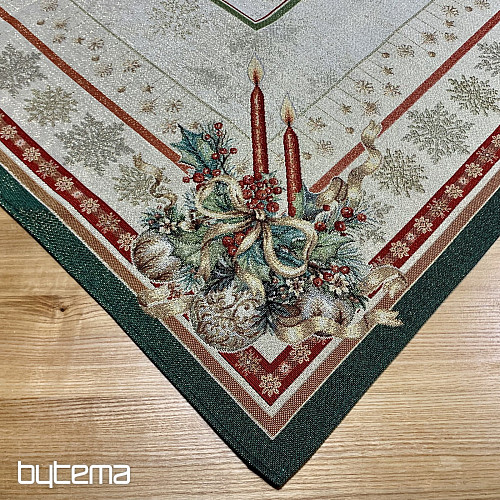 Mantel tapiz y pañuelo VELAS LLAMAS ribete verde
