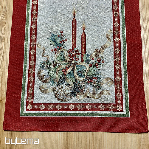 Mantel y pañuelo tapiz VELAS LLAMAS ribete rojo