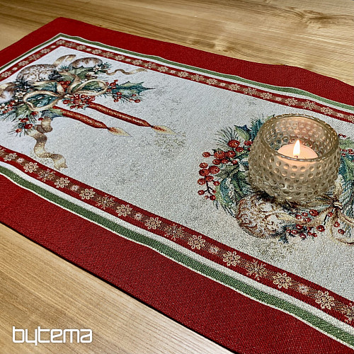 Mantel y pañuelo tapiz VELAS LLAMAS ribete rojo