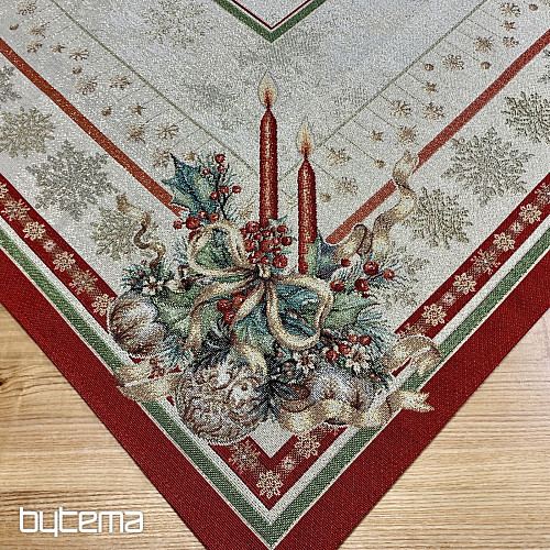 Mantel y pañuelo tapiz VELAS LLAMAS ribete rojo