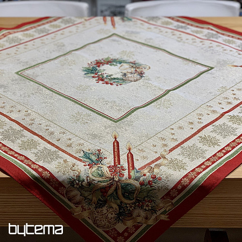 Mantel y pañuelo tapiz VELAS LLAMAS ribete rojo