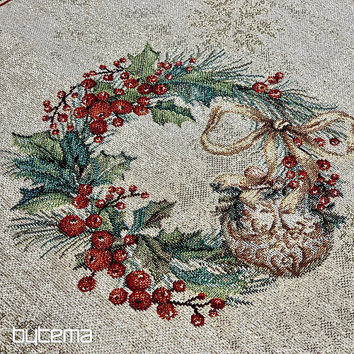 Mantel y pañuelo tapiz VELAS LLAMAS ribete rojo