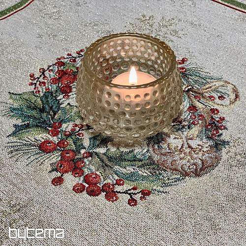 Mantel y pañuelo tapiz VELAS LLAMAS ribete rojo