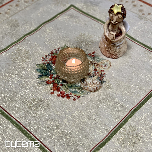Mantel y pañuelo tapiz VELAS LLAMAS ribete rojo