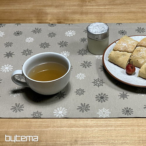 Mantel y bufanda navideños COPOS GRIS BLANCO