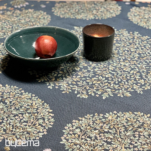 Mantel redondo de tapiz ÁRBOL DE LA FELICIDAD azul