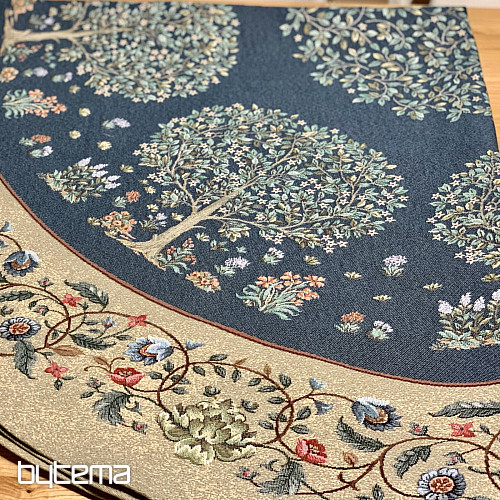 Mantel redondo de tapiz ÁRBOL DE LA FELICIDAD azul