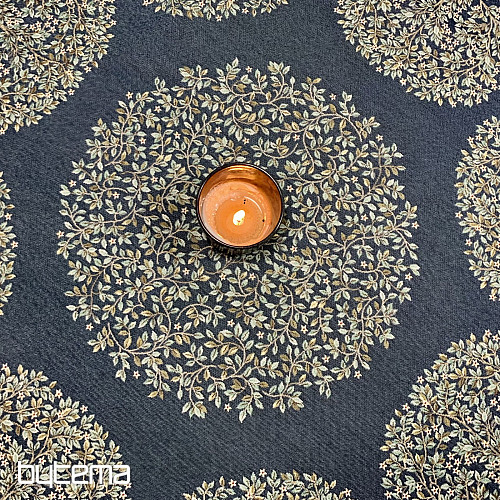 Mantel redondo de tapiz ÁRBOL DE LA FELICIDAD azul