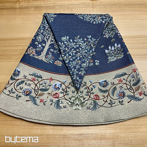 Mantel redondo de tapiz ÁRBOL DE LA FELICIDAD azul