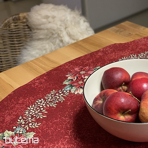 Mantel redondo de tapiz ROSAS DE NAVIDAD - CORONA DE ACEBO ROJO