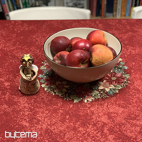 Mantel redondo de tapiz ROSAS DE NAVIDAD - CORONA DE ACEBO ROJO