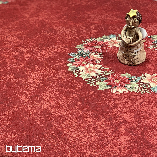 Mantel redondo de tapiz ROSAS DE NAVIDAD - CORONA DE ACEBO ROJO