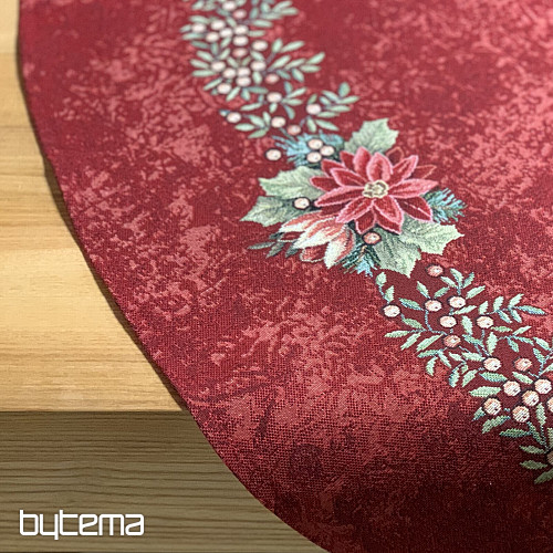 Mantel redondo de tapiz ROSAS DE NAVIDAD - CORONA DE ACEBO ROJO