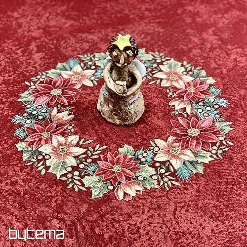 Mantel redondo de tapiz ROSAS DE NAVIDAD - CORONA DE ACEBO ROJO